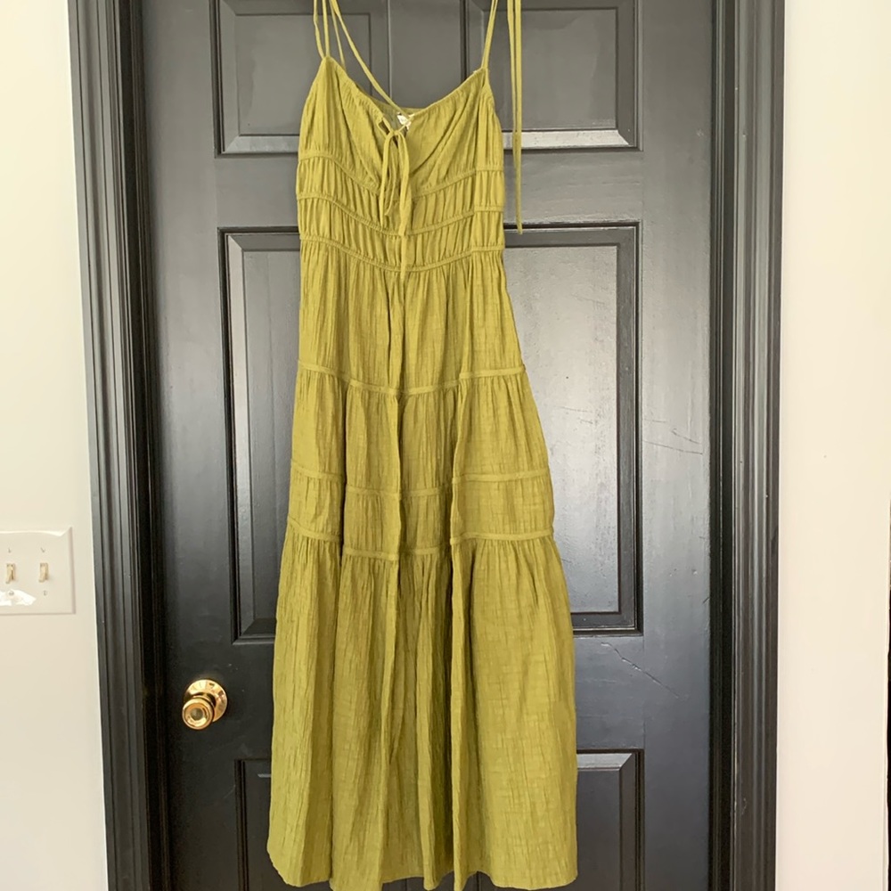 Moon River Olive Green Tiered Midi Sundress - Picture 2 of 5